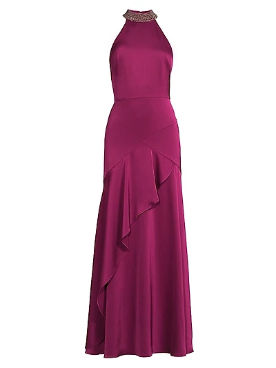 Crystal-Embellished Satin Sleeveless Mermaid Gown