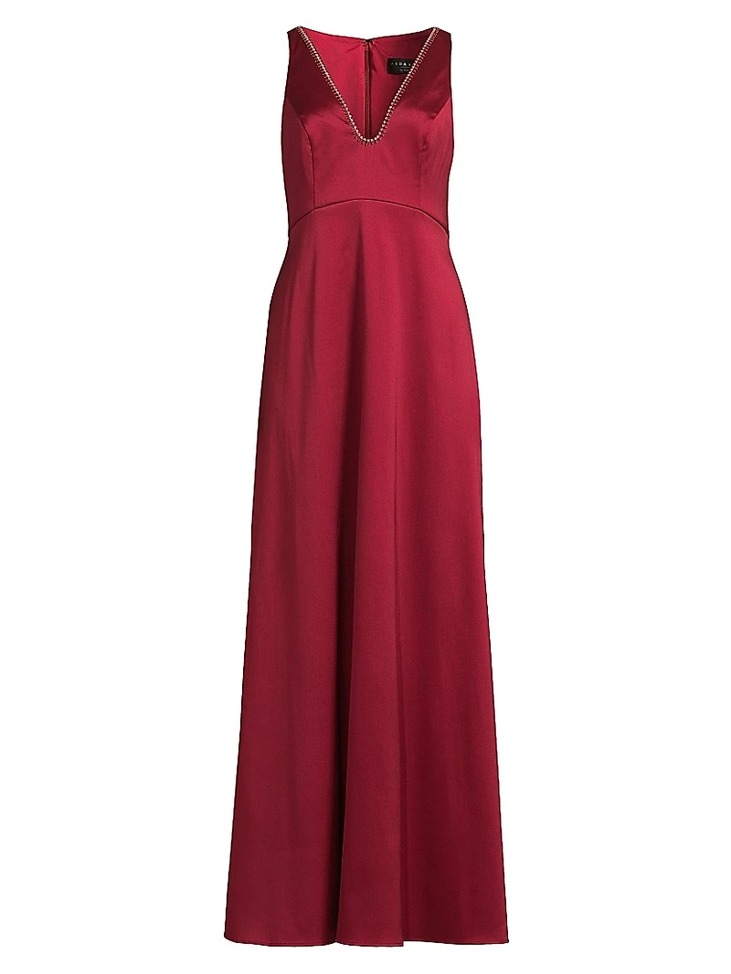 Crystal-Embellished Satin A-Line Gown