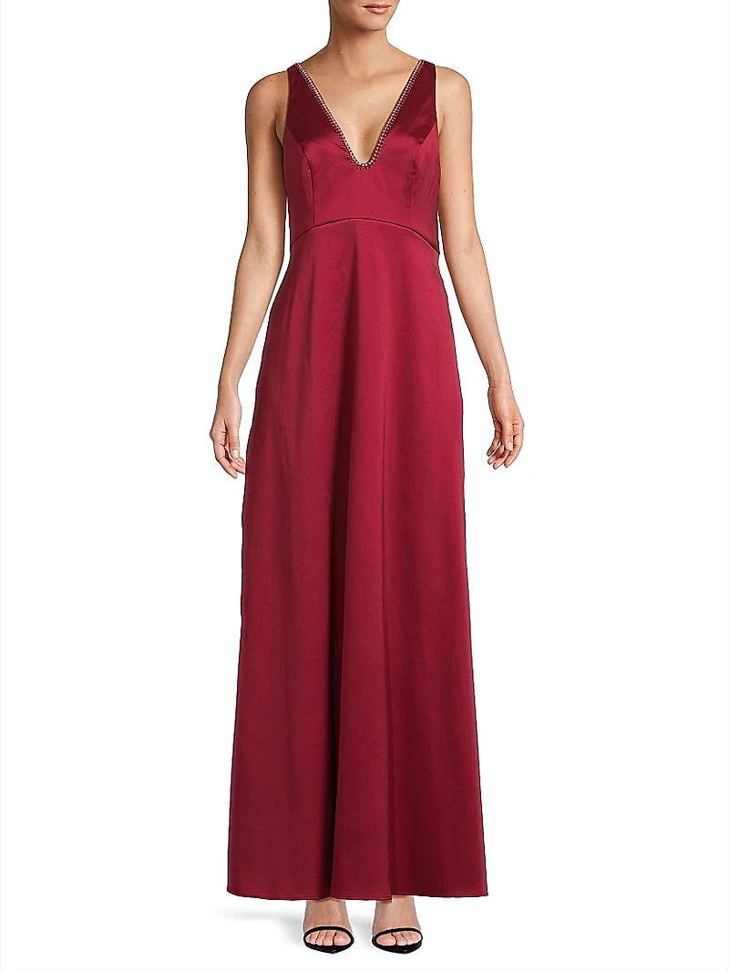 Crystal-Embellished Satin A-Line Gown
