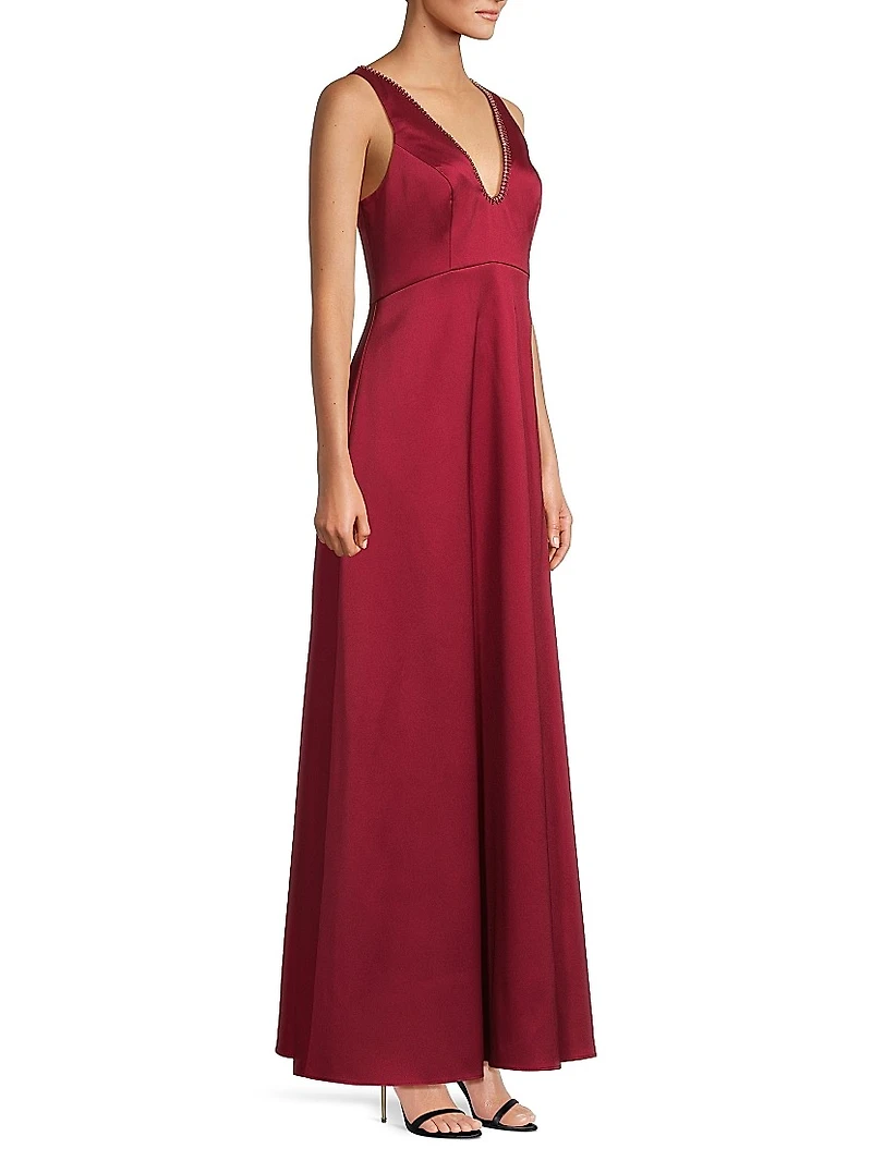 Crystal-Embellished Satin A-Line Gown
