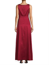 Crystal-Embellished Satin A-Line Gown