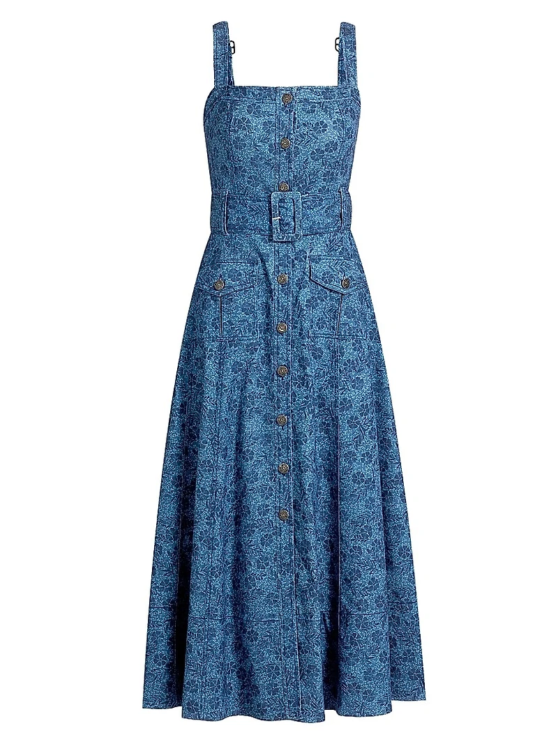 Vega Floral Denim Fit-N-Flare Midi-Dress