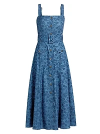 Vega Floral Denim Fit-N-Flare Midi-Dress