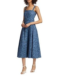 Vega Floral Denim Fit-N-Flare Midi-Dress
