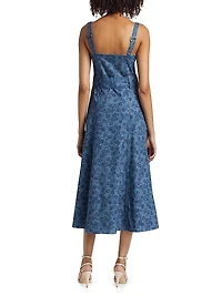 Vega Floral Denim Fit-N-Flare Midi-Dress