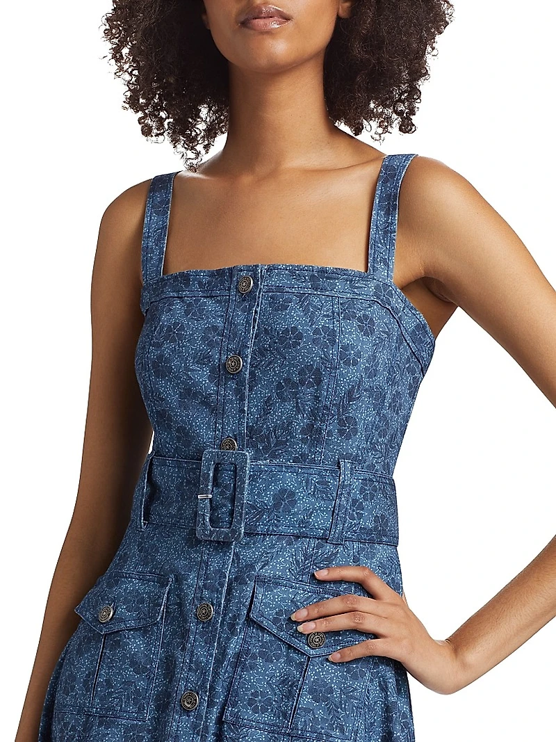 Vega Floral Denim Fit-N-Flare Midi-Dress