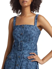 Vega Floral Denim Fit-N-Flare Midi-Dress