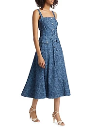 Vega Floral Denim Fit-N-Flare Midi-Dress