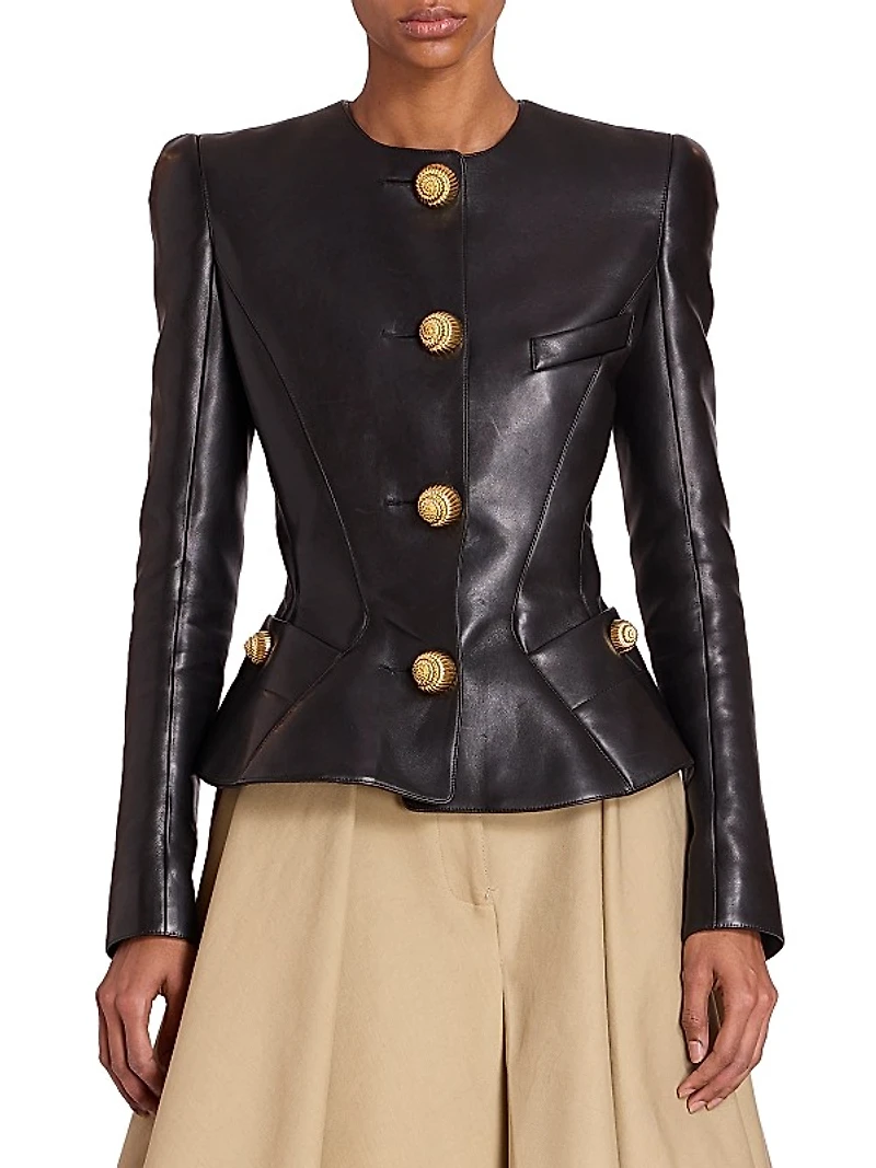 Lambskin Basque Peplum Jacket