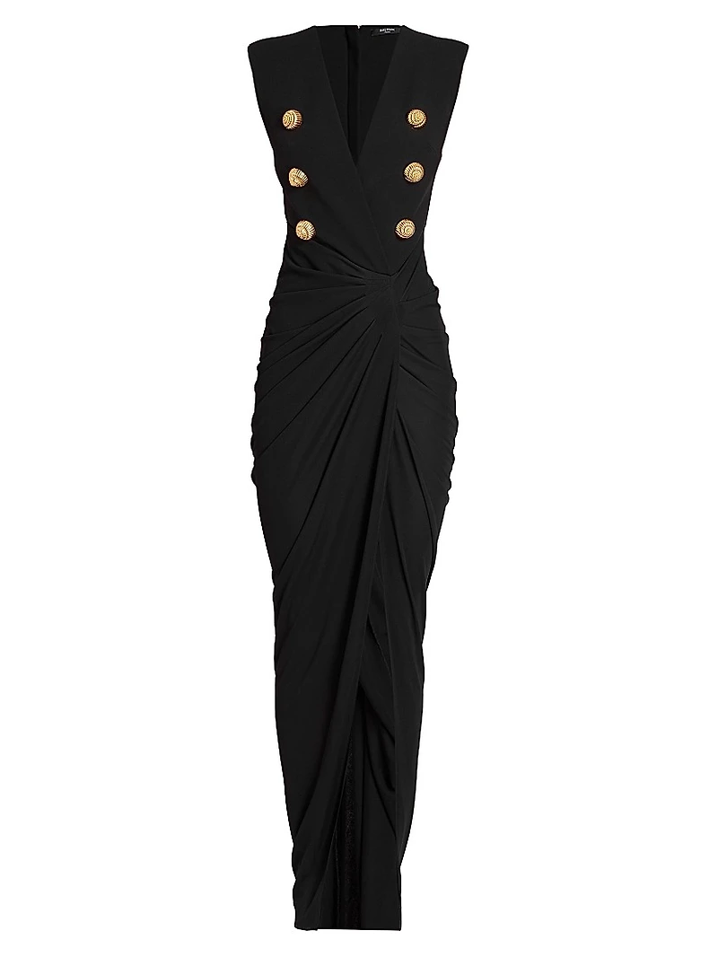 Faux-Button Draped Maxi Dress