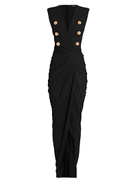 Faux-Button Draped Maxi Dress