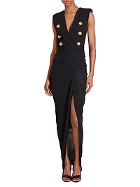 Faux-Button Draped Maxi Dress