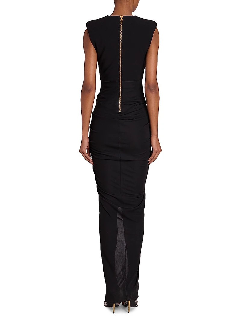 Faux-Button Draped Maxi Dress