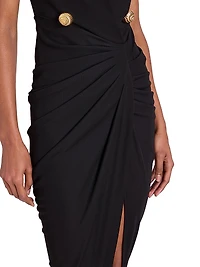 Faux-Button Draped Maxi Dress