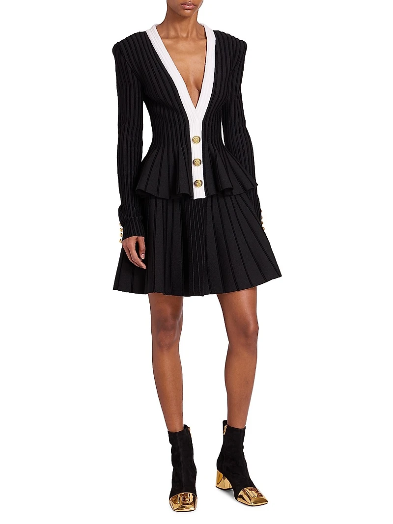 Rib-Knit Flared Miniskirt