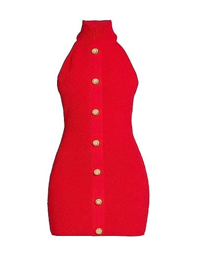 Basketweave Knit Halter Minidress