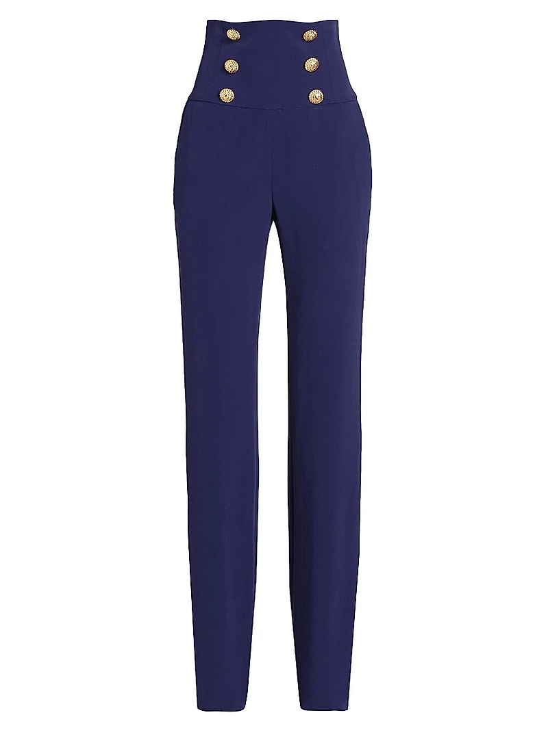 Crepe High-Rise Slim-Straight Pants