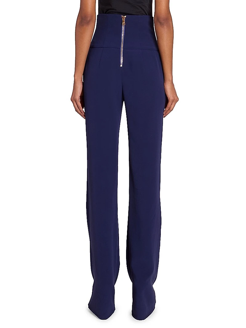 Crepe High-Rise Slim-Straight Pants