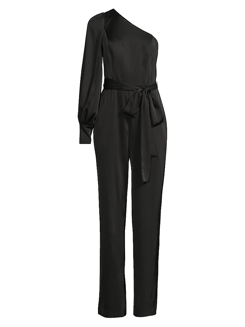 Satin One-Shoulder Tie-Waist Jumpsuit
