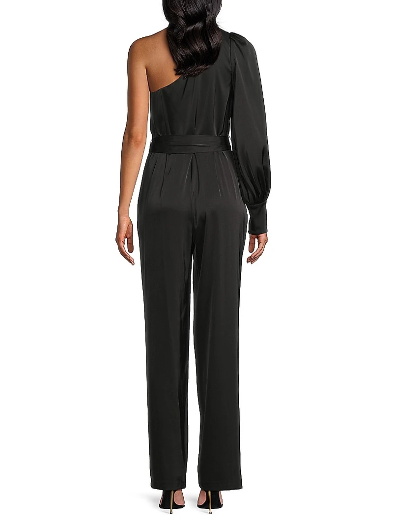 Satin One-Shoulder Tie-Waist Jumpsuit