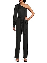 Satin One-Shoulder Tie-Waist Jumpsuit