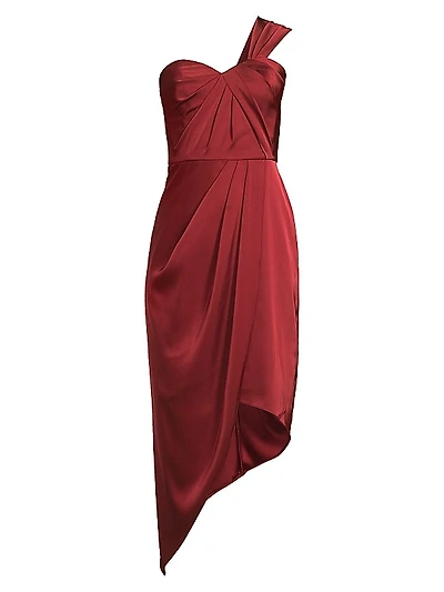 Satin One-Shoulder Midi-Dress