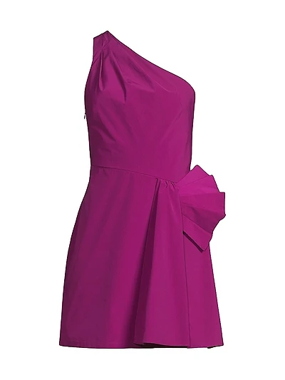 Taffeta One-Shoulder Tie-Waist Minidress