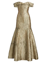 Metallic Jacquard Off-the-Shoulder Mermaid Gown