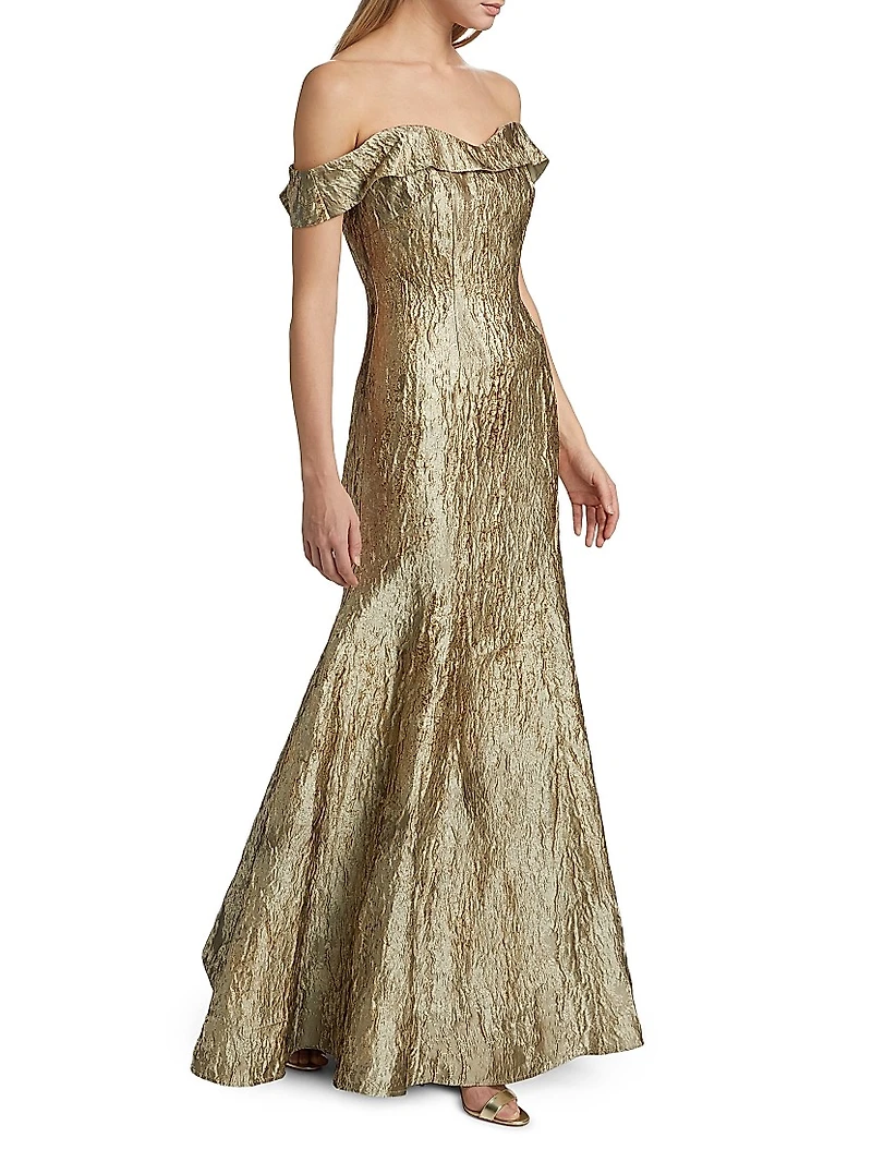 Metallic Jacquard Off-the-Shoulder Mermaid Gown