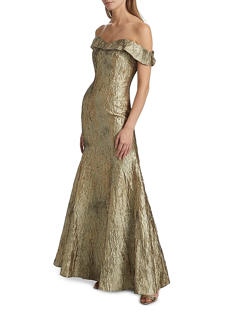 Metallic Jacquard Off-the-Shoulder Mermaid Gown
