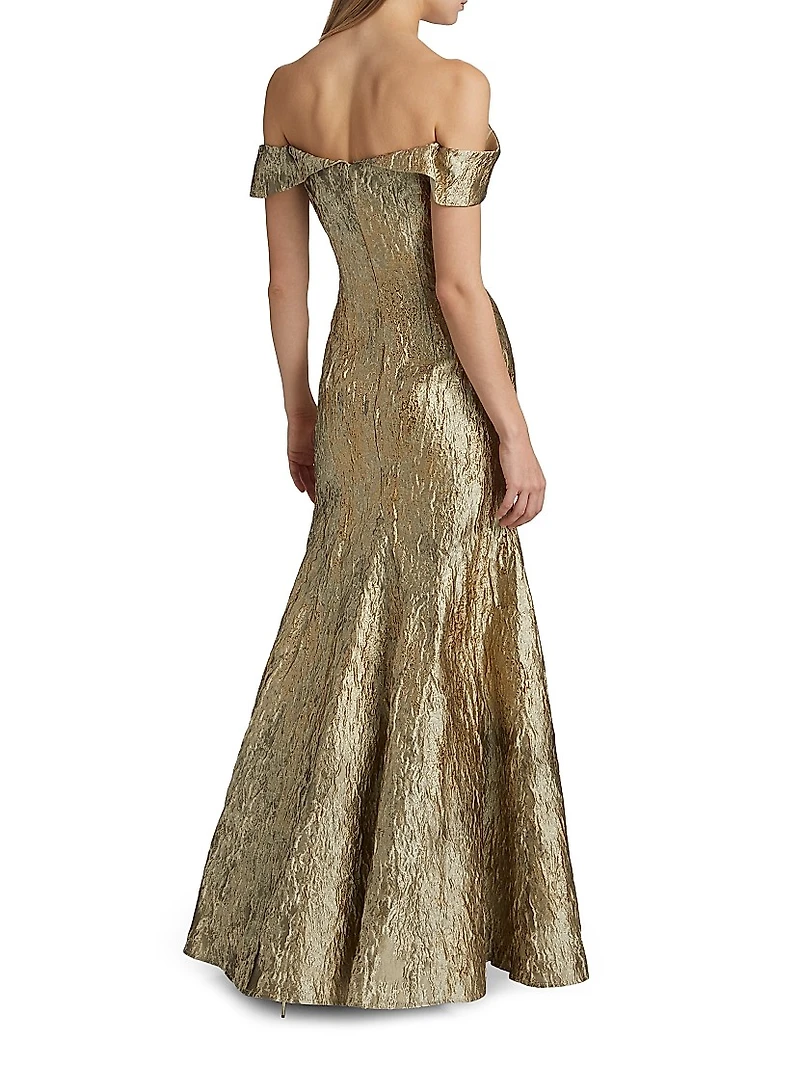 Metallic Jacquard Off-the-Shoulder Mermaid Gown