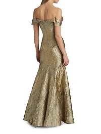 Metallic Jacquard Off-the-Shoulder Mermaid Gown