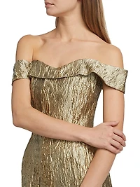 Metallic Jacquard Off-the-Shoulder Mermaid Gown