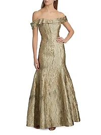 Metallic Jacquard Off-the-Shoulder Mermaid Gown