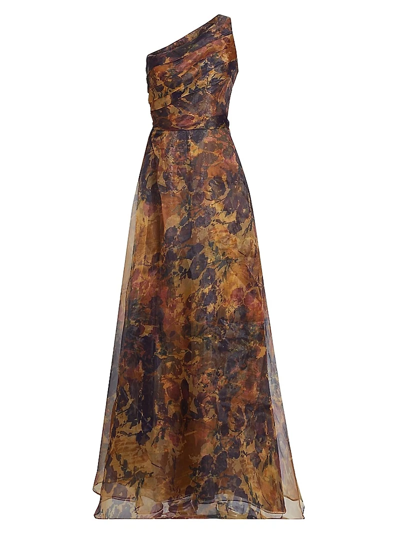Floral Organza One-Shoulder A-Line Gown