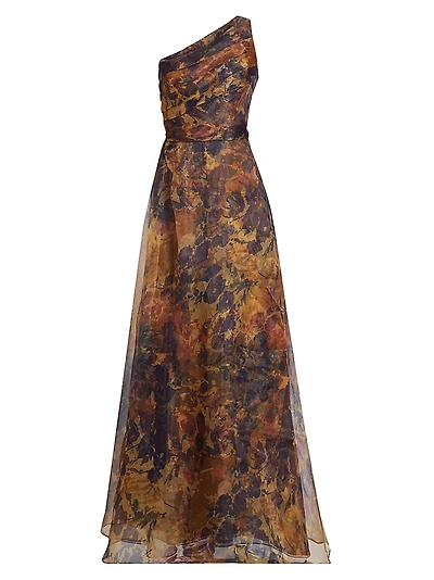 Floral Organza One-Shoulder A-Line Gown