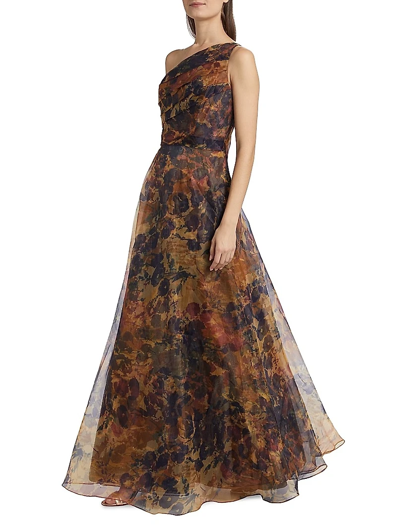 Floral Organza One-Shoulder A-Line Gown