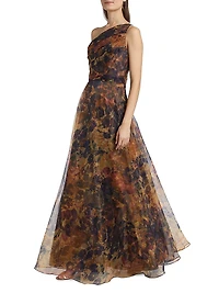 Floral Organza One-Shoulder A-Line Gown