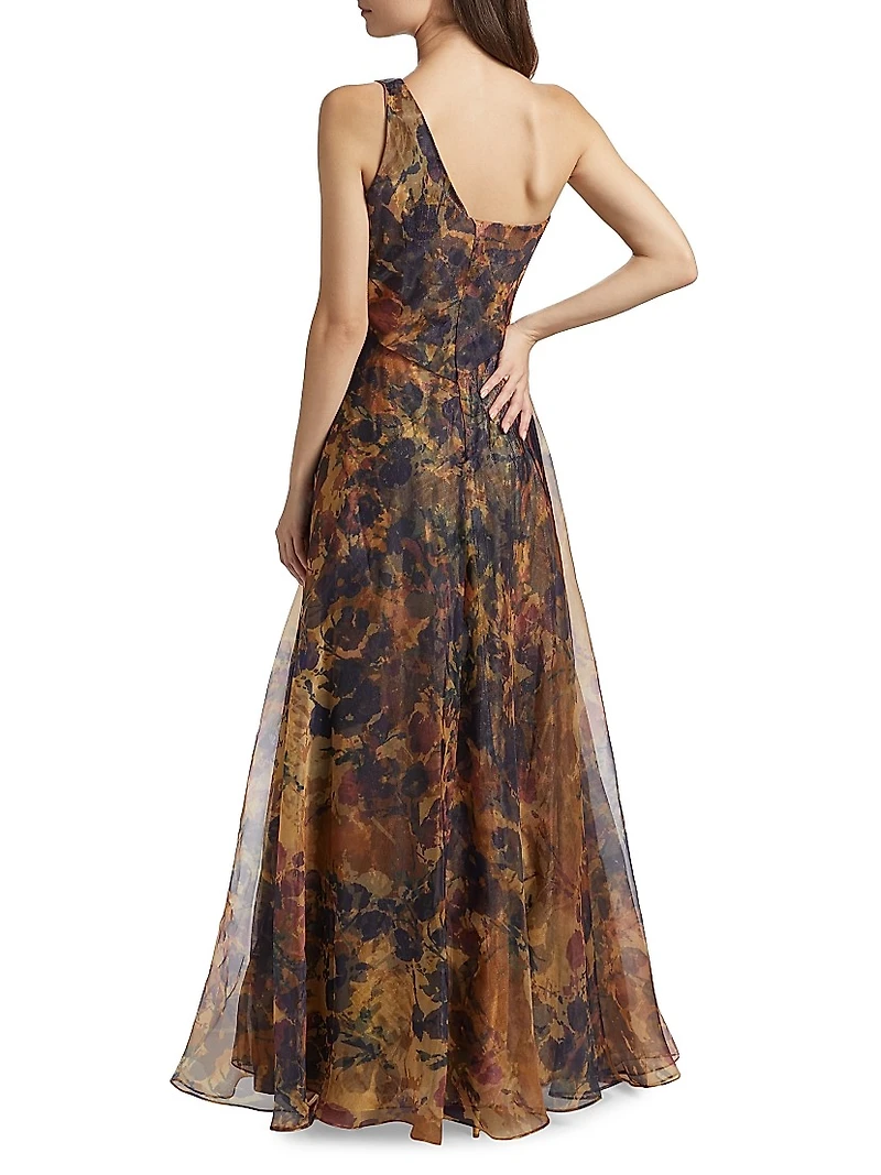 Floral Organza One-Shoulder A-Line Gown