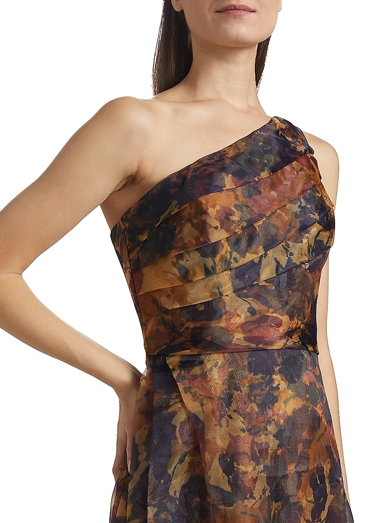 Floral Organza One-Shoulder A-Line Gown