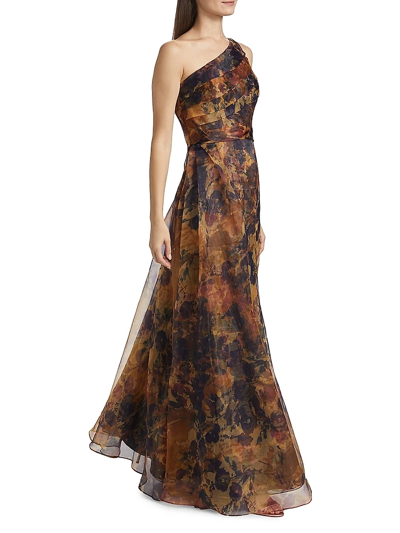 Floral Organza One-Shoulder A-Line Gown