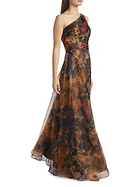 Floral Organza One-Shoulder A-Line Gown