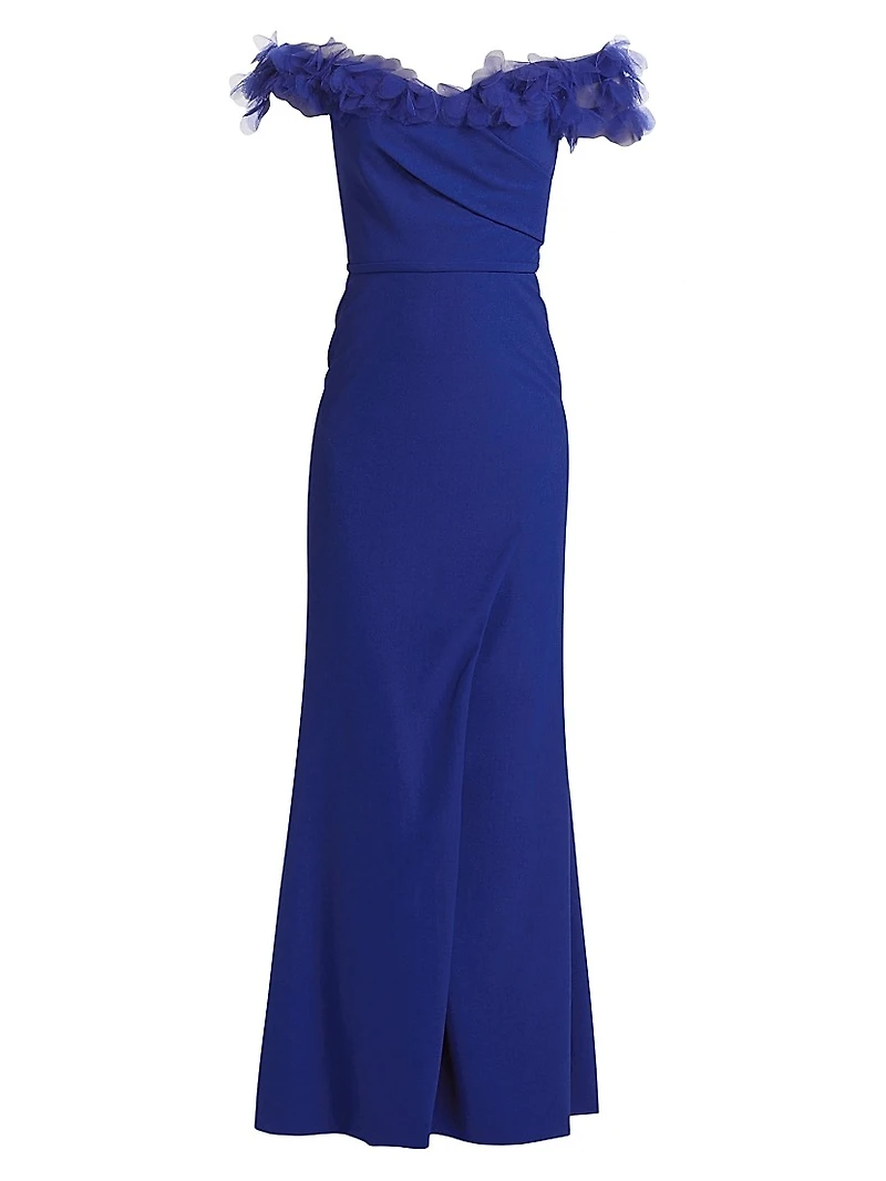 Tulle Flower & Crepe Column Gown