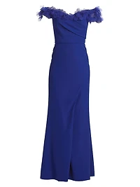 Tulle Flower & Crepe Column Gown