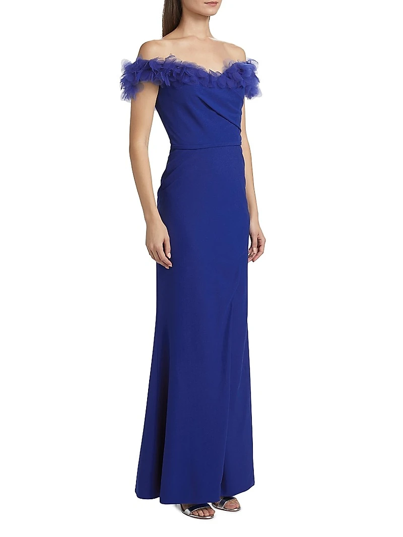 Tulle Flower & Crepe Column Gown