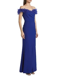 Tulle Flower & Crepe Column Gown