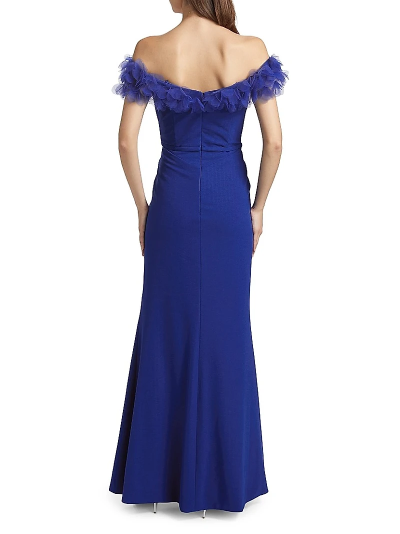 Tulle Flower & Crepe Column Gown