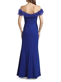Tulle Flower & Crepe Column Gown