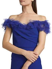 Tulle Flower & Crepe Column Gown