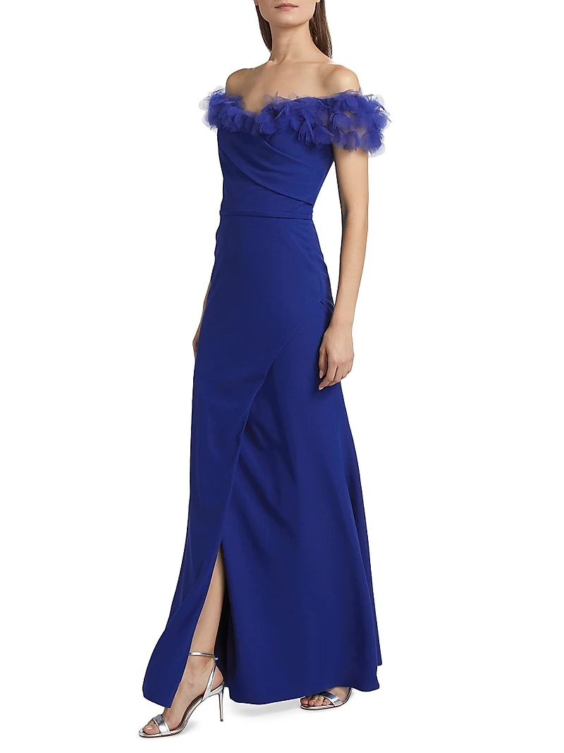 Tulle Flower & Crepe Column Gown